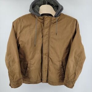 American Eagle Outfitters Mens XL Chore Coat Canvas Hooded Barn Jacket Brown